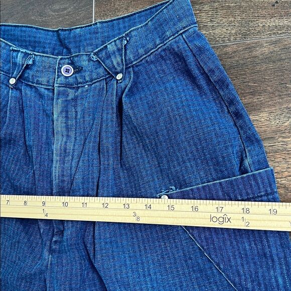 Vintage Levis Junior Size 9 Pin-Striped Blue Denim Jeans Pleated High Rise 24 - Picture 10 of 13